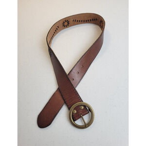 Mossimo‎ Supply Co Brown Genuine Leather Stitched Tooled Belt Women's Size Small